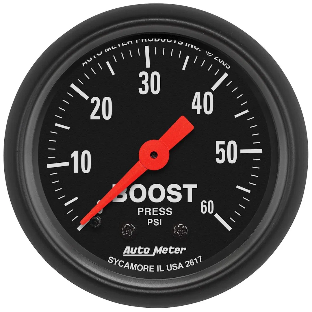 2617 – AUTO METER Gauge Boost, 2-1/16 Inch Full Sweep Mechanical 0-60 PSI Analog Black Face/ Black Bezel/ Red Needle ...